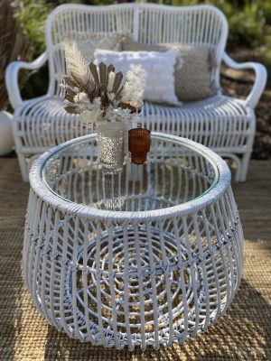 Medium Rattan Coffee Table White