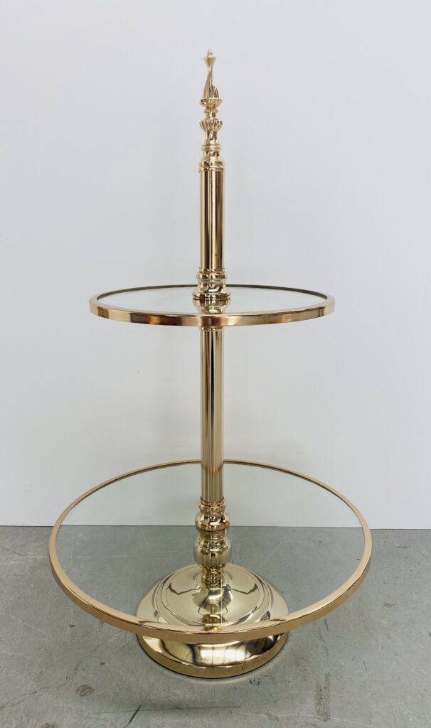 Gold and Glass Two Tiered Dessert Stand A Day to Remember Event Hire