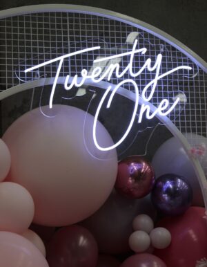 neon, twenty one, party, birthday, backdrop, event hire, party hire