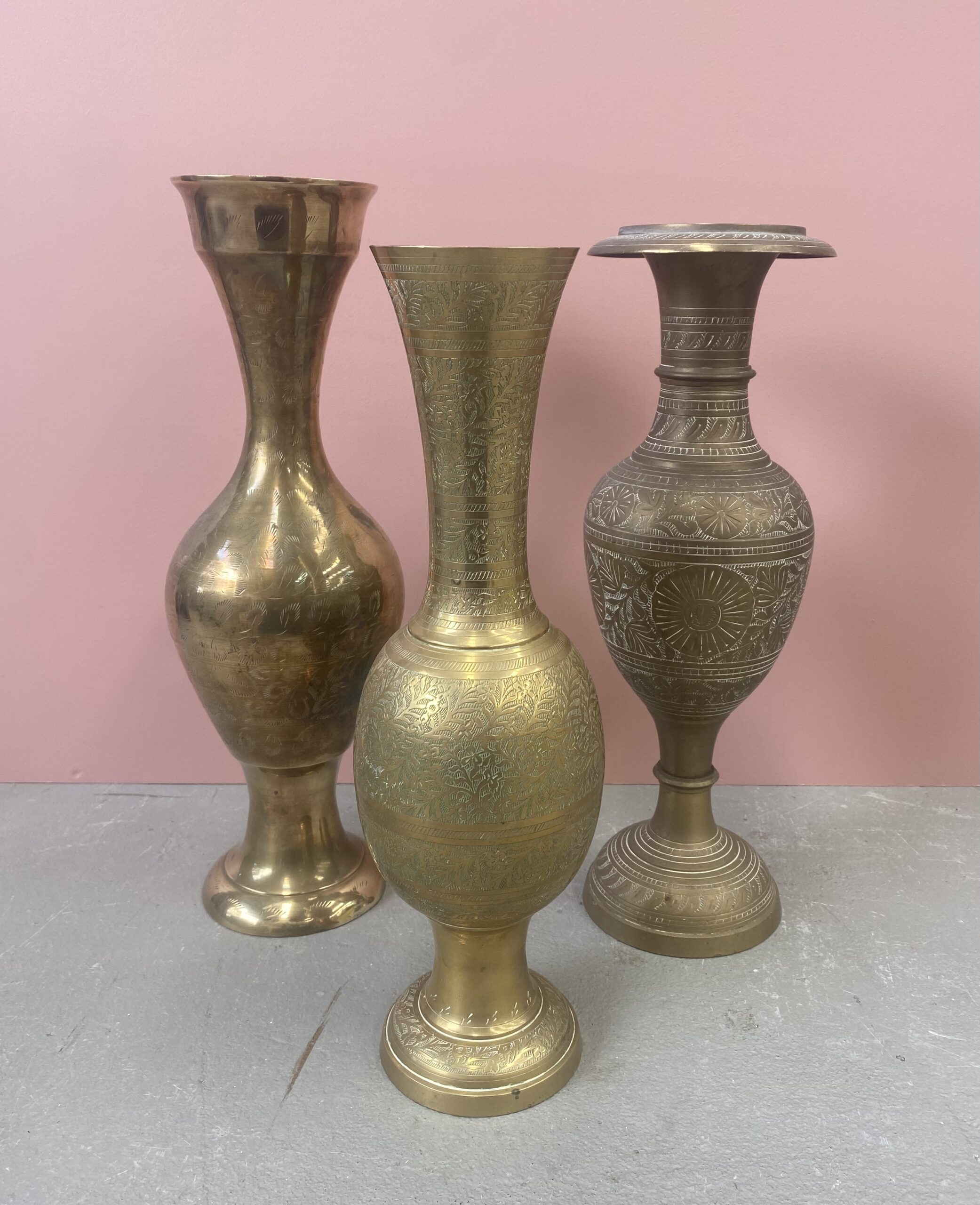 Medium Brass Vases Set of 3 - A Day to Remember Event Hire