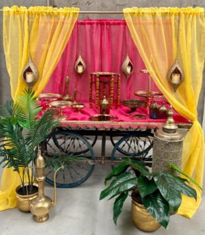 indian wedding, mornington peninsula hire, melbourne event hire, wedding arch, wedding, engagement, henna, mehndi, bridal shower, engagement backdrop, arabian, moroccan, vintage cart, indian cart