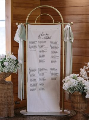 linen signage, gold easel, mornington peninsula hire, melbourne event hire, wedding arch, wedding, engagement, henna, mehndi, bridal shower, engagement backdrop