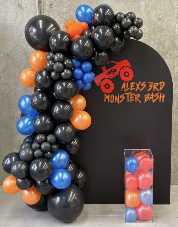 monster truck, kids party, kids backdrop, balloon backdrop, balloon hire, balloon garland, kids party hire, mornington peninsula hire, melbourne event hire, wedding arch, wedding, engagement, bridal shower, engagement backdrop, yarra valley event hire